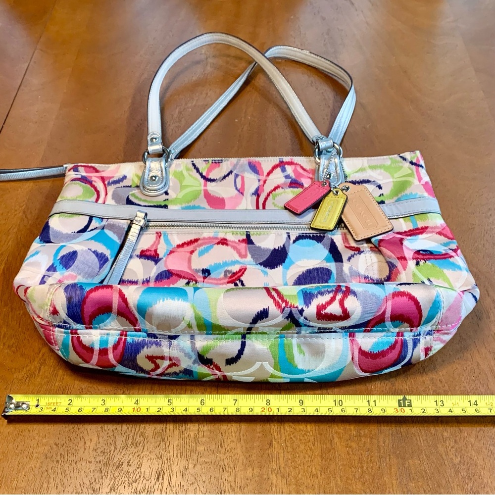 Coach Poppy Ikat Signature C Multi / Silver Glam Tote / Shoulder Bag - Picture 3 of 9